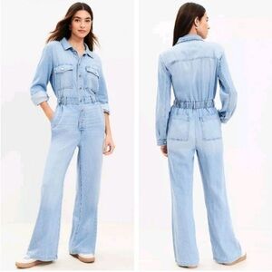 Loft Light Blue Denim Jumpsuit size Large petite (27” inseam)